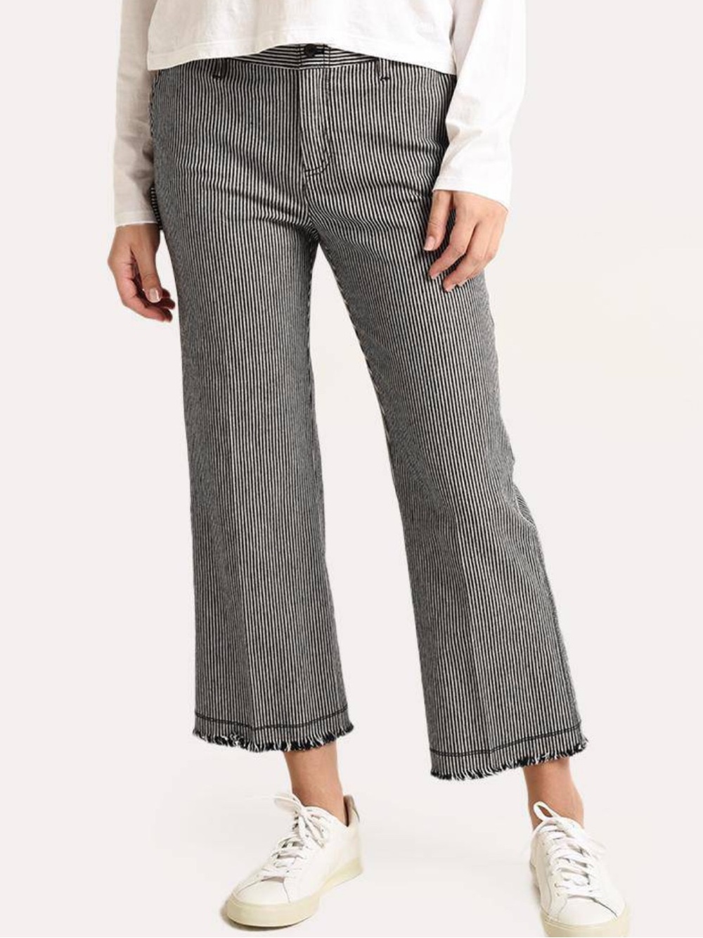 ATM Anthony Thomas Melillo Black & White Railroad Pinstripe Cropped Pants Jeans